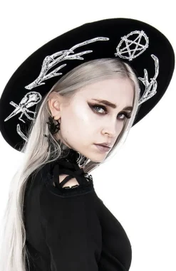 Restyle Pagan Hat with wide brim, wool, Antlers and pentacle