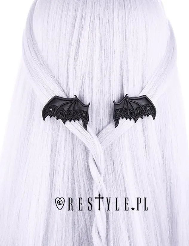 Restyle Pair of gothic BATS hairclips, lace, nugoth jewellery"LACE BAT WINGS hairclips"