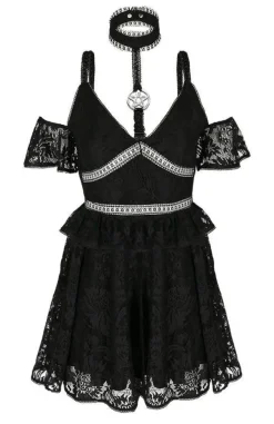 Restyle Pentagram Lace Dress with collar