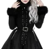 Restyle Pleated Coat with a Belt and Faux Fur Collar and Cuffs