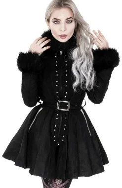 Restyle Pleated Coat with a Belt and Faux Fur Collar and Cuffs