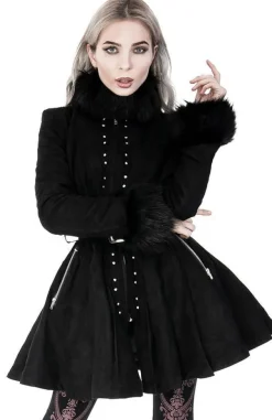 Restyle Pleated Coat with a Belt and Faux Fur Collar and Cuffs