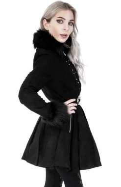 Restyle Pleated Coat with a Belt and Faux Fur Collar and Cuffs