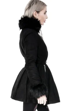 Restyle Pleated Coat with a Belt and Faux Fur Collar and Cuffs