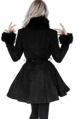 Restyle Pleated Coat with a Belt and Faux Fur Collar and Cuffs