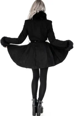 Restyle Pleated Coat with a Belt and Faux Fur Collar and Cuffs