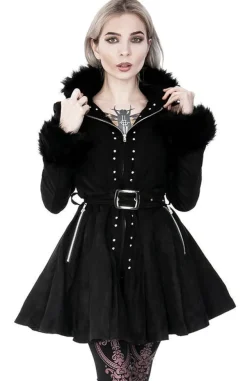 Restyle Pleated Coat with a Belt and Faux Fur Collar and Cuffs