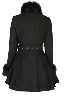 Restyle Pleated Coat with a Belt and Faux Fur Collar and Cuffs