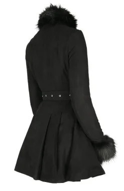 Restyle Pleated Coat with a Belt and Faux Fur Collar and Cuffs