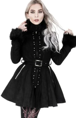 Restyle Pleated Coat with a Belt and Faux Fur Collar and Cuffs