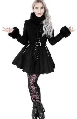 Restyle Pleated Coat with a Belt and Faux Fur Collar and Cuffs