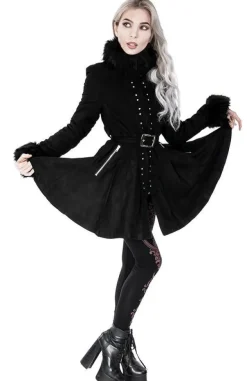 Restyle Pleated Coat with a Belt and Faux Fur Collar and Cuffs