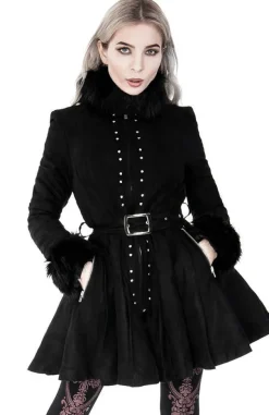 Restyle Pleated Coat with a Belt and Faux Fur Collar and Cuffs