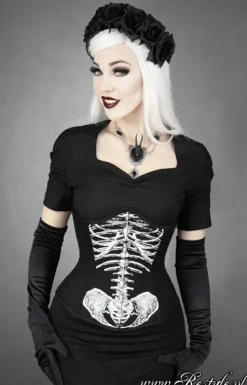 Restyle SKELETON UNDERBUST anatomical, Black cotton corset, horror