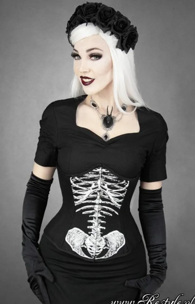 Restyle SKELETON UNDERBUST anatomical, Black cotton corset, horror