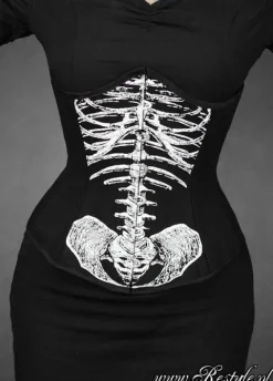 Restyle SKELETON UNDERBUST anatomical, Black cotton corset, horror