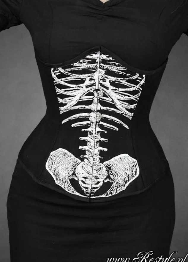 Restyle SKELETON UNDERBUST anatomical, Black cotton corset, horror