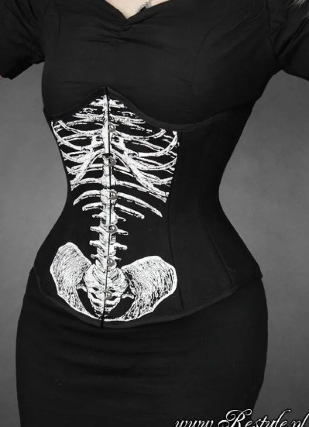Restyle SKELETON UNDERBUST anatomical, Black cotton corset, horror