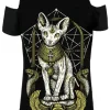Restyle Sphinx Cat Cold Shoulder Tshirt