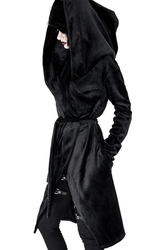 Restyle VELVET REAPER HOODIE, black gothic hoodie with big hood