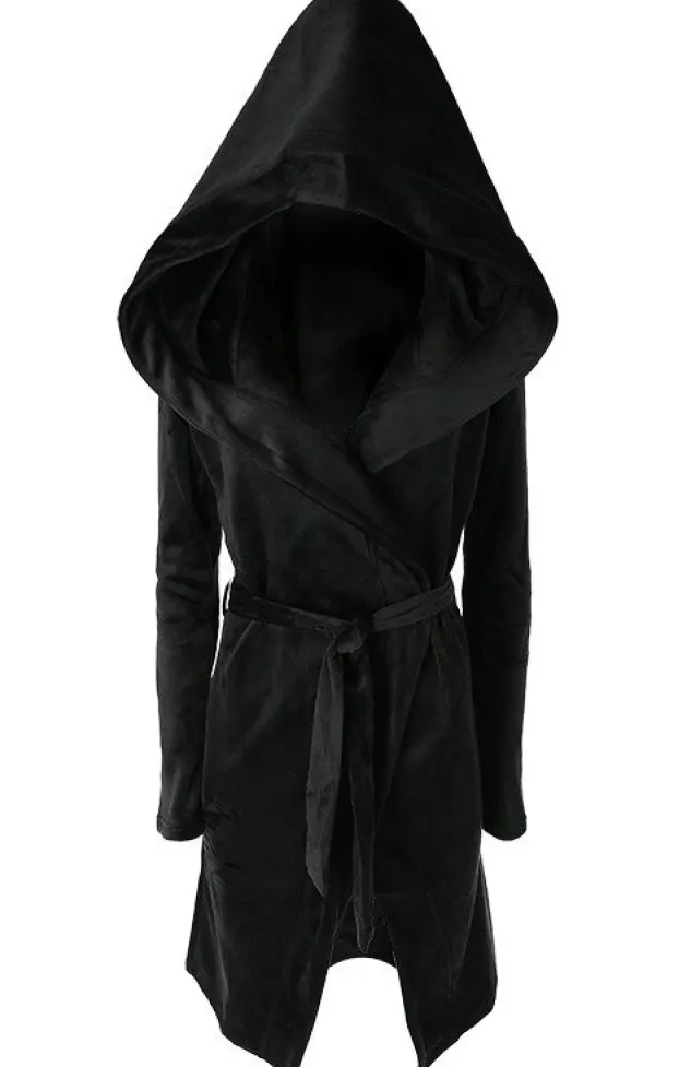 Restyle VELVET REAPER HOODIE, black gothic hoodie with big hood