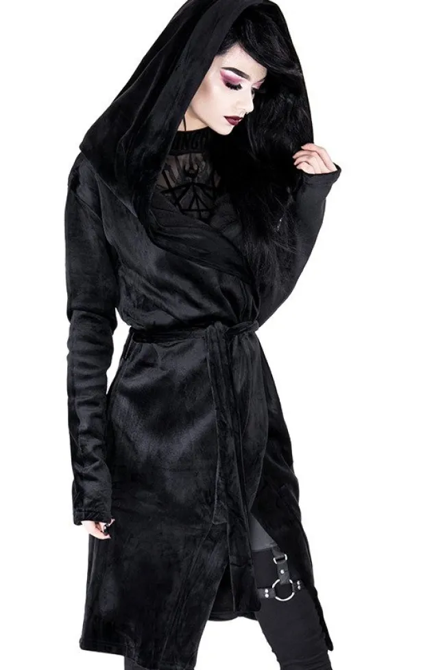 Restyle VELVET REAPER HOODIE, black gothic hoodie with big hood