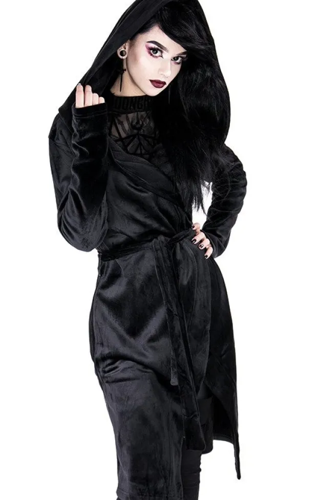 Restyle VELVET REAPER HOODIE, black gothic hoodie with big hood