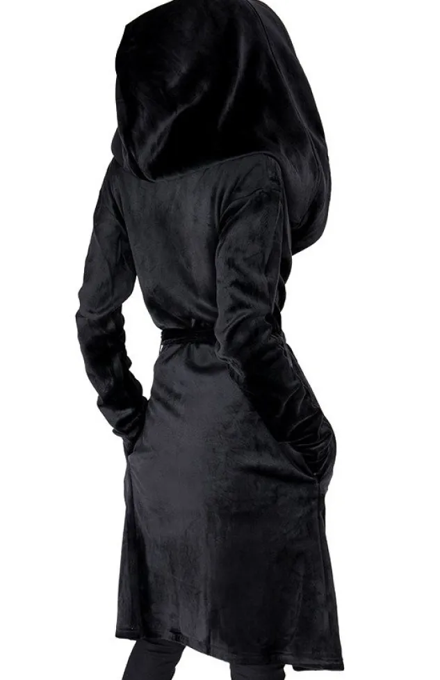 Restyle VELVET REAPER HOODIE, black gothic hoodie with big hood