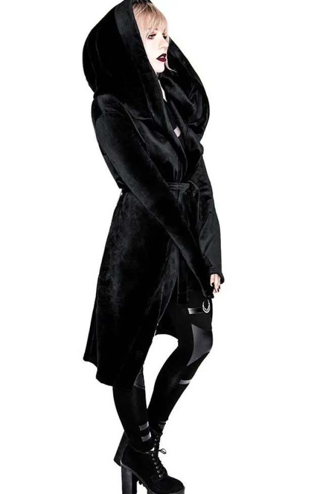 Restyle VELVET REAPER HOODIE, black gothic hoodie with big hood