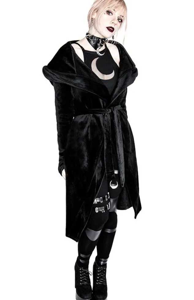 Restyle VELVET REAPER HOODIE, black gothic hoodie with big hood