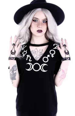 Restyle V-neck with choker Gothic blouse with Moon "SYMBOLS"