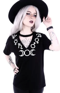 Restyle V-neck with choker Gothic blouse with Moon "SYMBOLS"