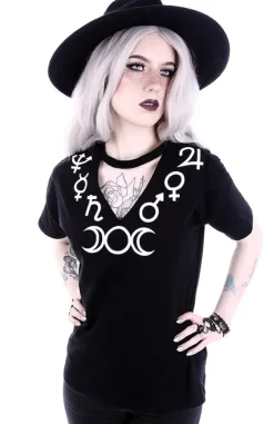 Restyle V-neck with choker Gothic blouse with Moon 
